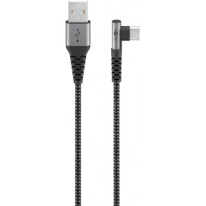 C&acirc;ble Textile USB-C&trade; vers USB-A avec Fiches M&eacute;talliques (Gris Sid&eacute;ral/Argent), 90&deg;, 2 m